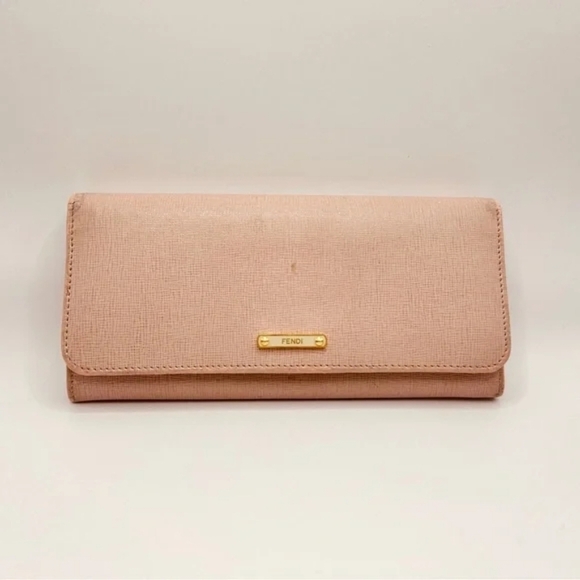 FENDI Pink Beige Leather Logo Plate Long Wallet – Great Preloved Condition - Picture 2 of 12